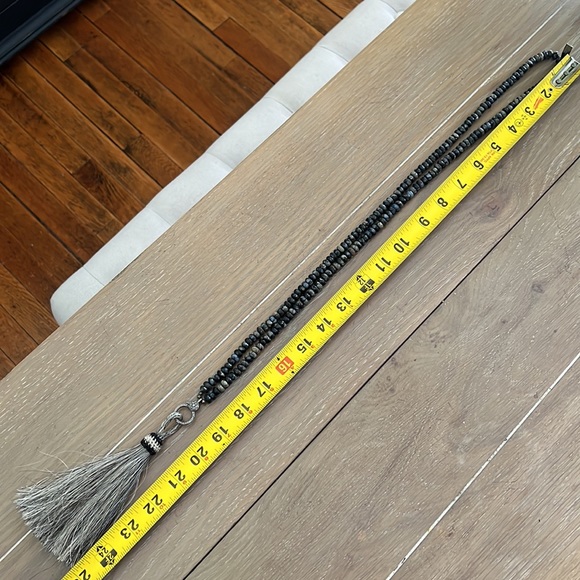 Black opal & pyrite long necklace sterling diamond clasp horse hair tassel rare - Picture 15 of 16